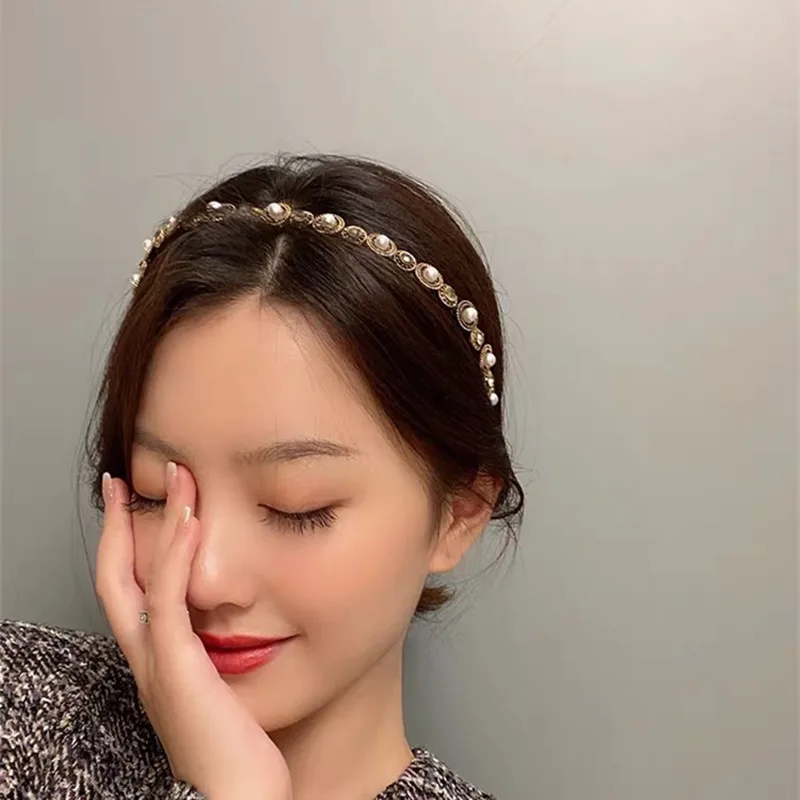 

TIMEONLY Retro Imitation Pearl BLING Crystal Round Hairband Black Color Korean Style Charms Hairwear for Women Girls Jewelry