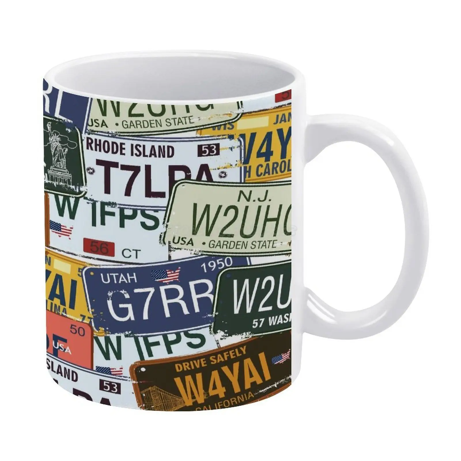 Старые американские автомобильные лицензионные тарелки белая кружка кофейная