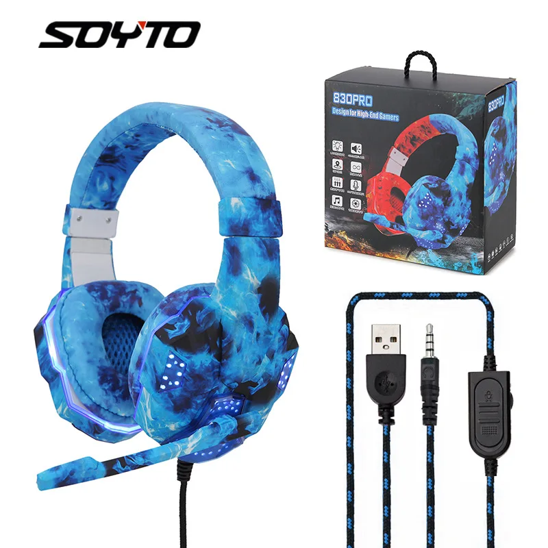 

Gaming Headset Fone Gamer 830 Pro Camouflage Head-mounted E-sports Games Computer Headphones Cable Luminous Headset