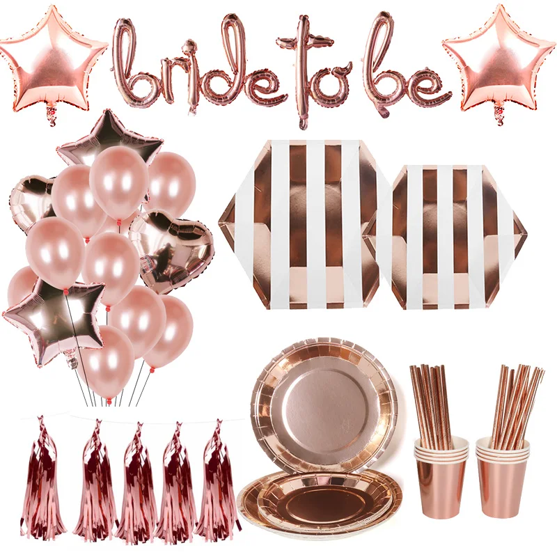 

Wedding Decoration Rose Gold Team Bride To Be Balloons Disposable Tableware Birthday Bridal Shower Bachelorette Hen Party Supply