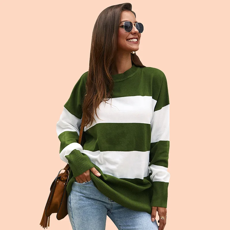 Lossky Женский вязаный пуловер свитер в полоску с длинным рукавом женский длинный