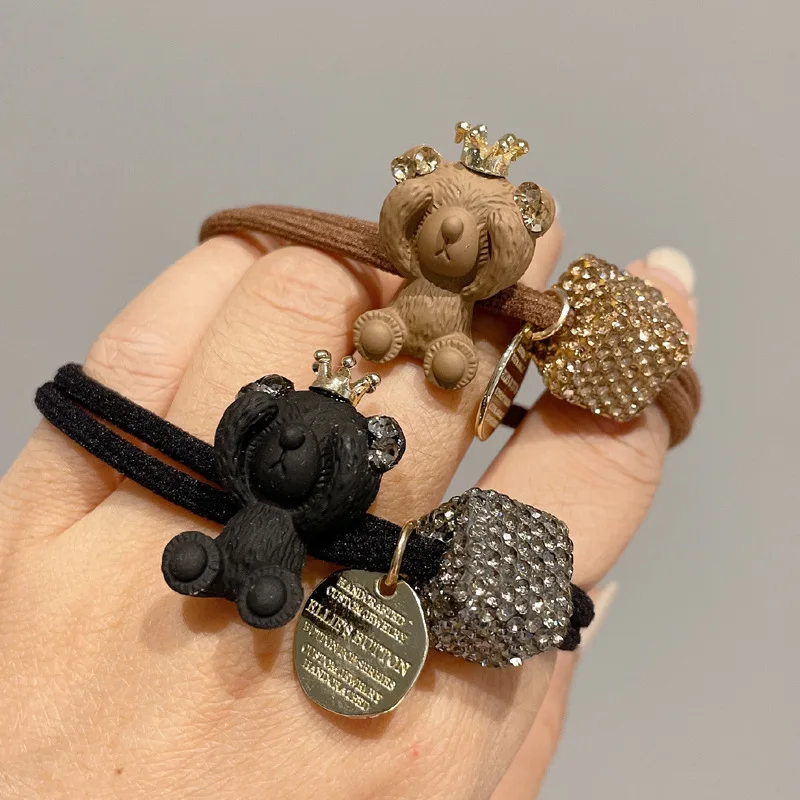 Корейский Новый стиль стразы кольцо для волос глаза закрытый медведь резинка