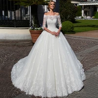 luxury chapel train wedding gown two pieces ball gown vestido de novia custom made princess lace bride dress