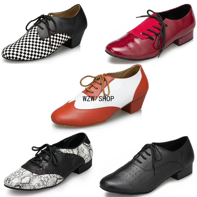 

Genuine Leather Dance Shoes Latin Shoes for Men Square Heel Social Dancing Jazz Latin Dance Shoes for Adults Free Shipping