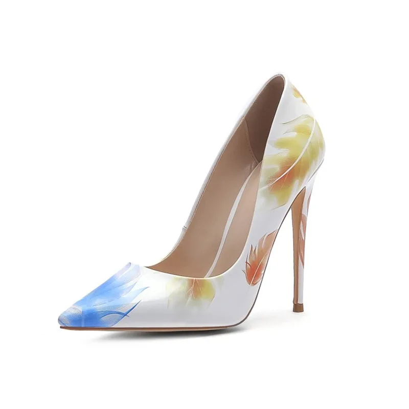 

Туфли SHOFOO, красивые модные женские туфли, разноцветные кожаные, женские туфли на высоком каблуке около 12 см, с острым носком