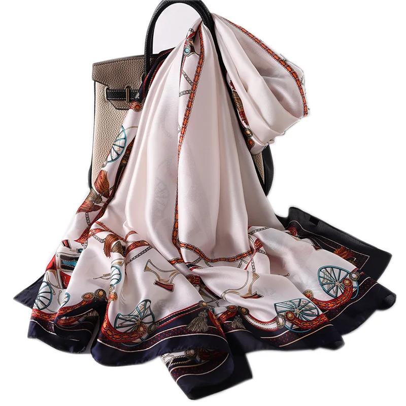 

Women Winter Scarf Silk Felling Shawls and Wraps Foulard Female Pashmina Hijab Scarves Design Print Neck Bandana 2021 New