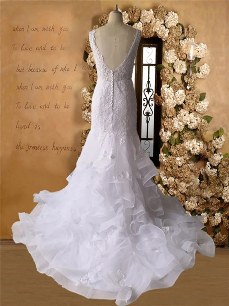 Многослойная юбка с оборками кружевное свадебное платье-русалка платье для