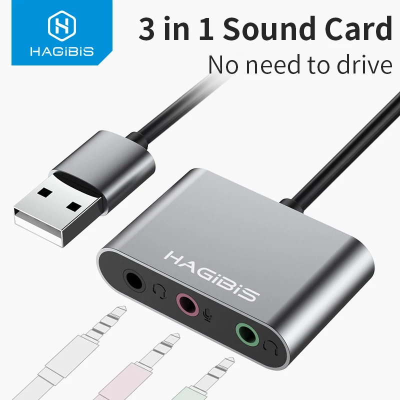 Hagibis External Sound Card Converter Splitter USB Adapter 3 Port Converter Headphone Microphone for PC Laptop Audio adapter