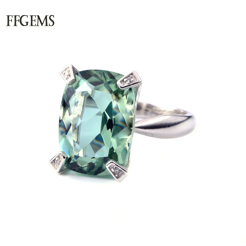 FFGems натуральный зеленый кристалл кольца Стерлинговое Серебро 925 пробы