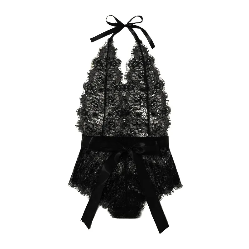 Прозрачное цветочное Кружевное боди женское кружевное нижнее белье с бантом и