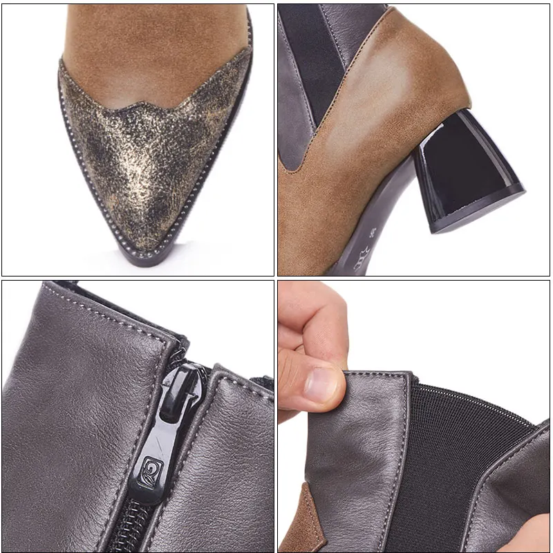 Женские ботинки с эластичной резинкой на щиколотке женская обувь острым носком