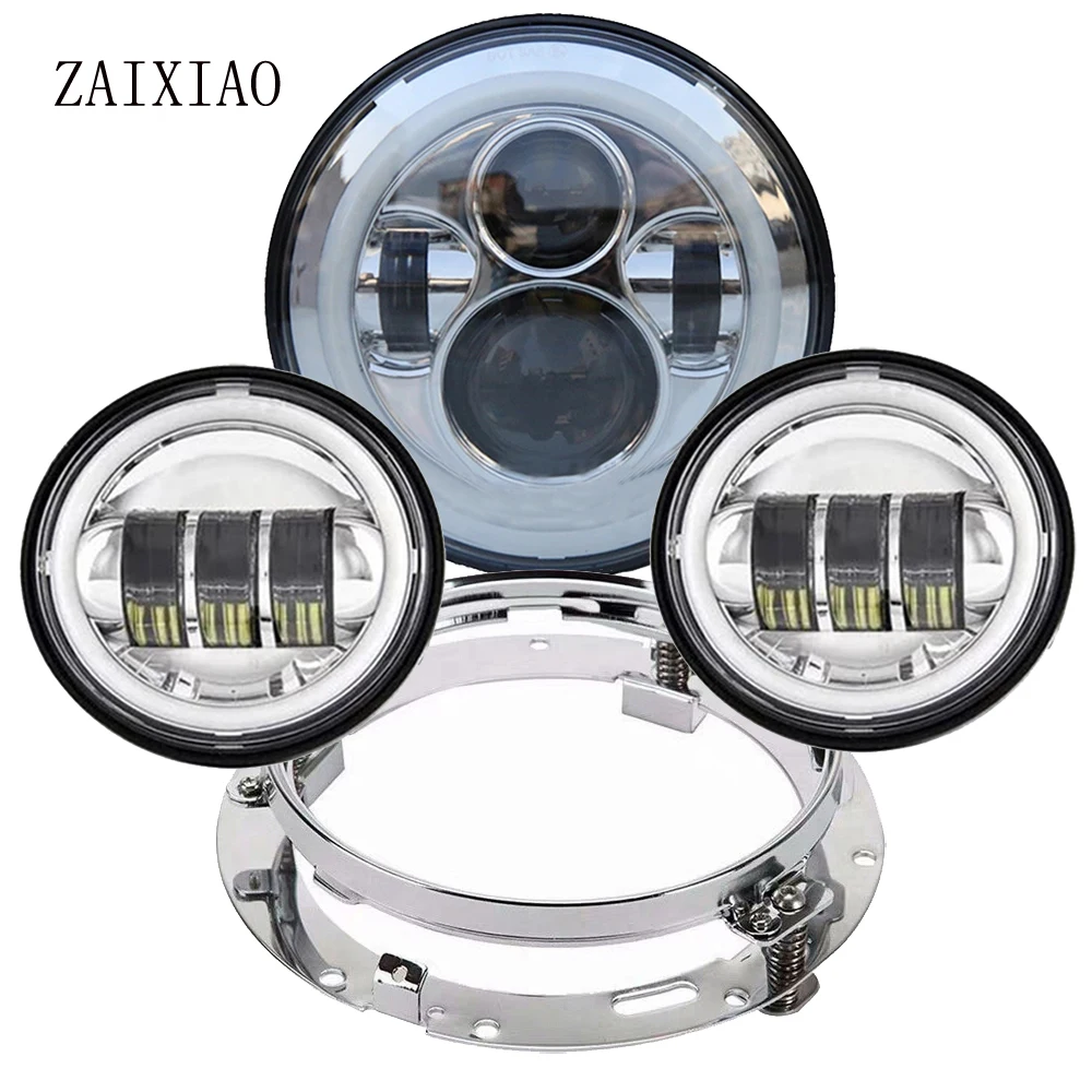 

Motorcycle 7 inch Moto LED Headlight with 4-1/2" 4.5inch LED Auxiliary Halo Fog Passing Light for Harley Touring Electra Glide