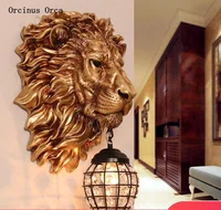 European style retro gold lion head wall lamp living room background wall corridor luxury atmosphere led lion crystal wall lamp