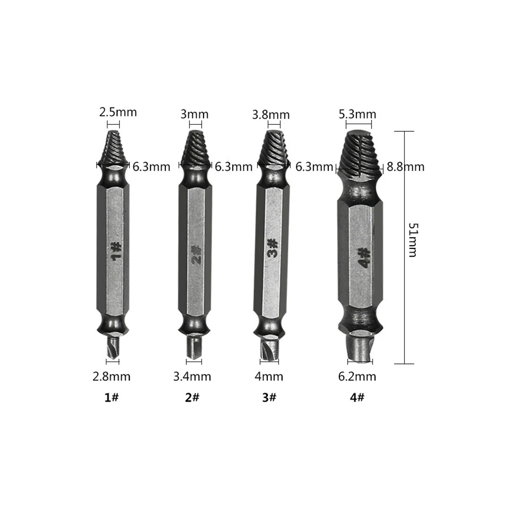 

5pcs Double Side Drill Out Damaged Screw Extractor Remover Handymen Broken Bolt Stud Removal Tool Kit #0 #1 #2 #3 #4