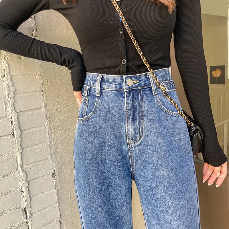 

TongSiHai Jeans Women High Waist Straight Wide Leg Pants Ladies Girls Loose Cotton Denim Full Length Pantalones Vaqueros Mujer