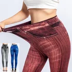 Леггинсы женские, с принтом, летние, стрейчевые, с высокой талией, длиной до щиколотки, имитация джинсов