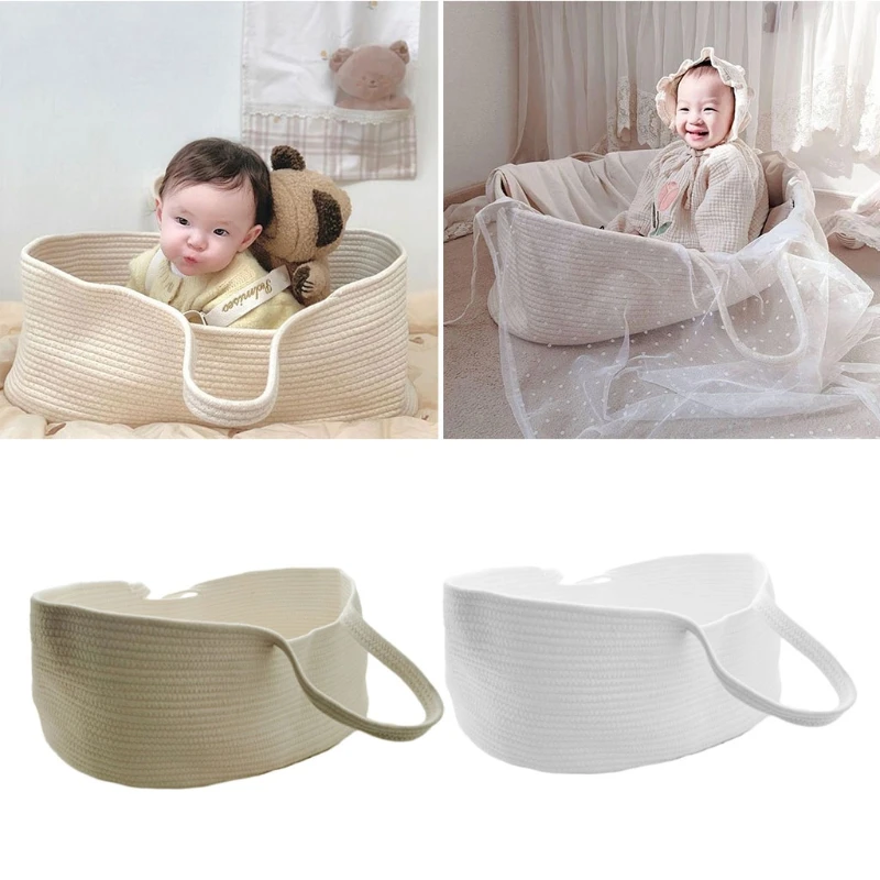 

Portable Baby Moses Basket Carrier Cotton Rope Woven Crib Newborn Sleeping Bed Cradle Bassinet Nursery Decor