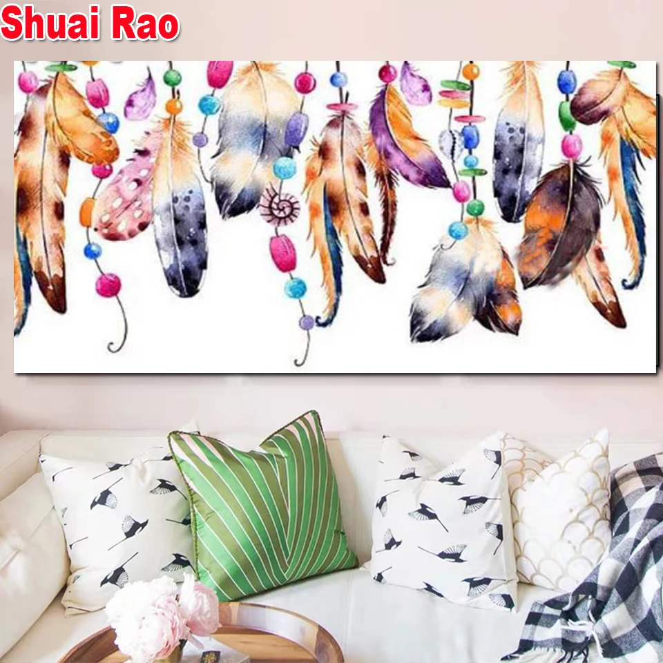 

Colorful Feather 5d diy Diamond Painting Full drill square round Diamond Embroidery cross stitch Fantasy Abstract Large Size,