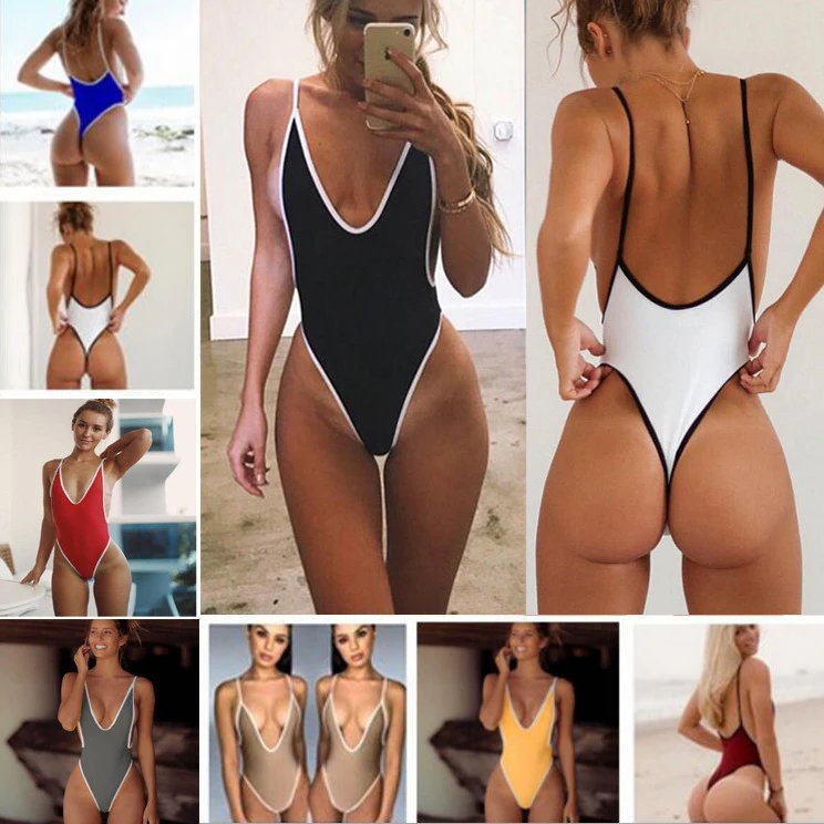 

Women Solid Bikinis Sexy One pcs Backless Brazilian Swimsuit Female Bathing Suits Bodysuit Beach hot 2019 New Swimwear Monokini