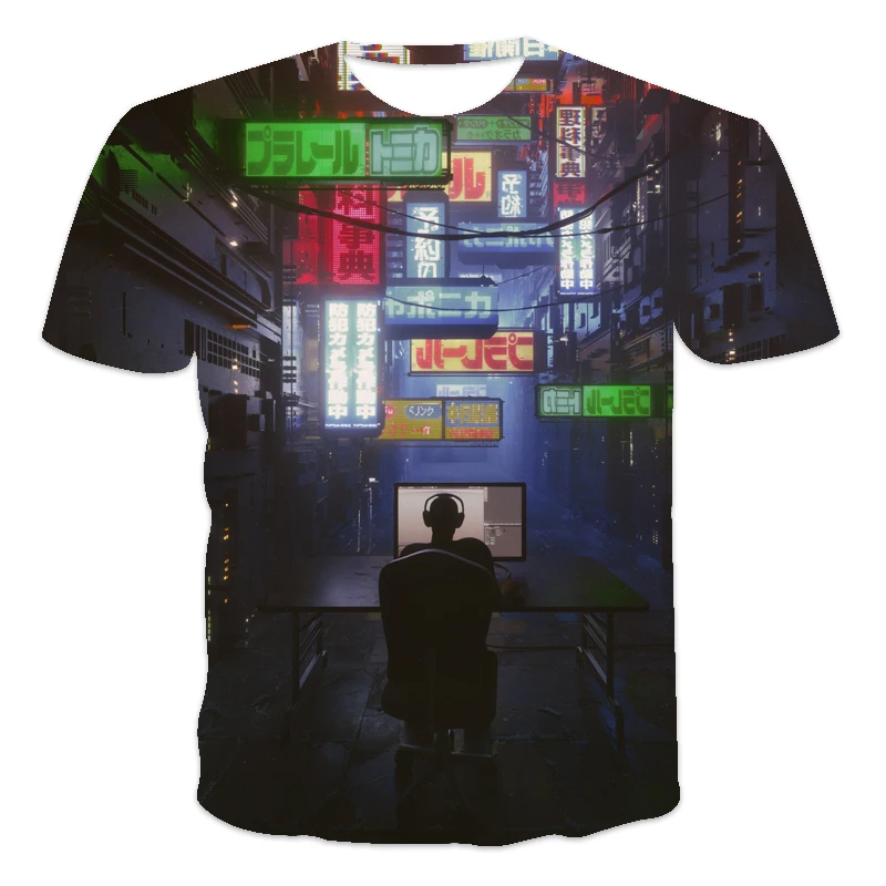 

Летняя новинка, Лидер продаж, свободная Мужская футболка большого размера с круглым вырезом и короткими рукавами, с принтом в стиле научно-ф...