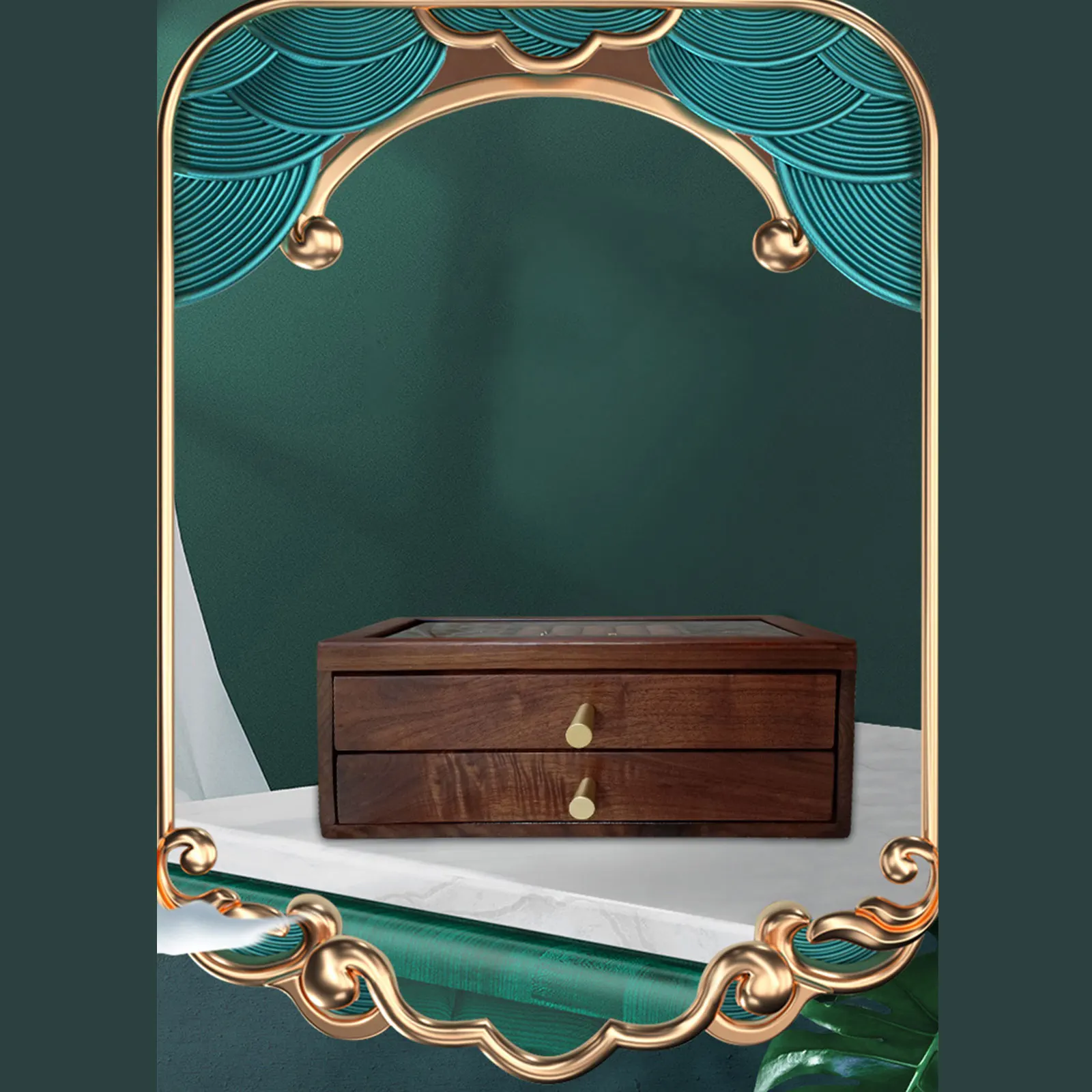 

Watch Box Retro Jewelry Box Drawer Storage Vintage Drawer Box Boutique Chinese Black Walnut 32CM Walnut Solid Wood Jewelry Box