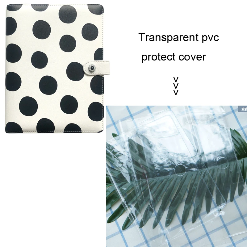 Set with PVC cover Lovedoki креативные записные книжки и дневники в черно-белый горошек А5 спиральные планировщик Органайзер бизнес офисные канцелярские принадлежности - Цвет: Set with PVC cover
