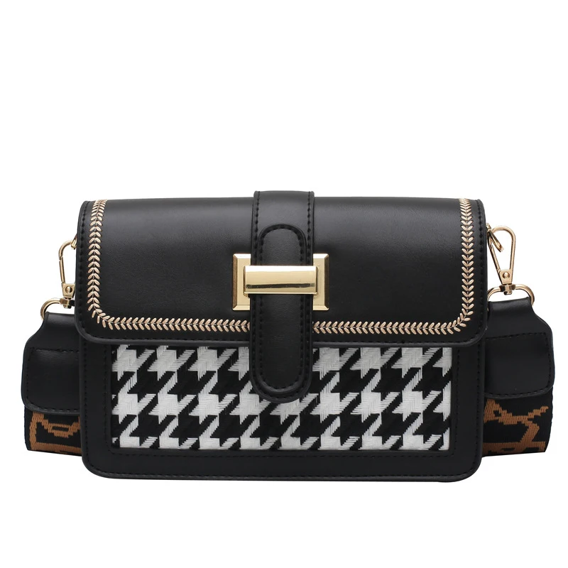 

Crossbody Flap Bags for Women 2021 Brand Design Retro Woolen Houndstooth Square & Elegant Shoulder Handbag Lady Messenger Bag