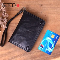 aetoo handmade wallet mens short section vertical leather retro wallet female youth japanese and korean vegetable tanned lambs