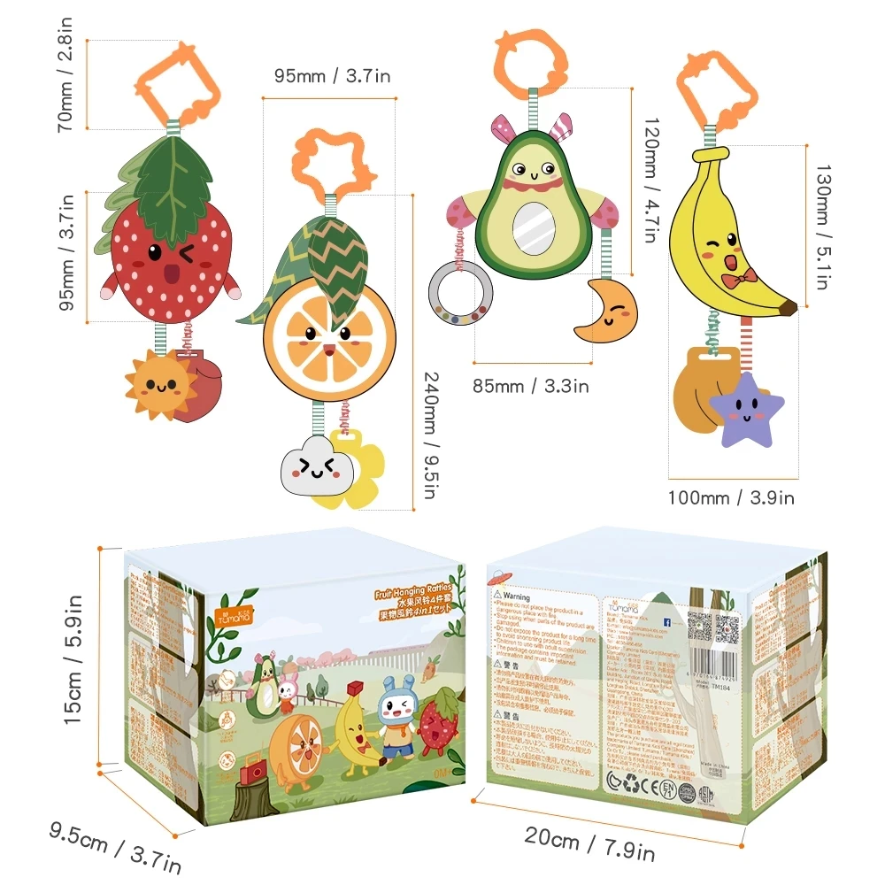 

2021 New Baby Rattle Toy Baby Stroller Crib Hanging Plush Toy Rattles For 0-12 Months Babies Fruit Hanging Bell With Teether