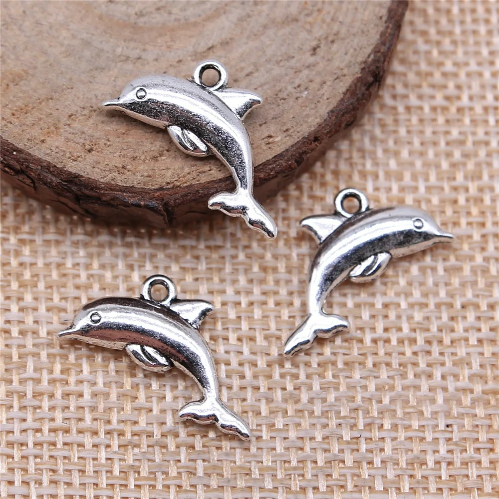 

Charms for Jewelry Making Findings Handmade DIY Craft 20pcs Antique Silver Color 15x22mm Dolphin Charms Pendant