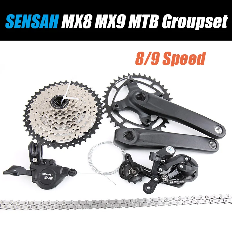 

SENSAH MX8 MX9 1x8 1x9 8/9 Speed MTB Derailleur Groupset 11-42T cassette 34T/38T Square Crankset 170mm