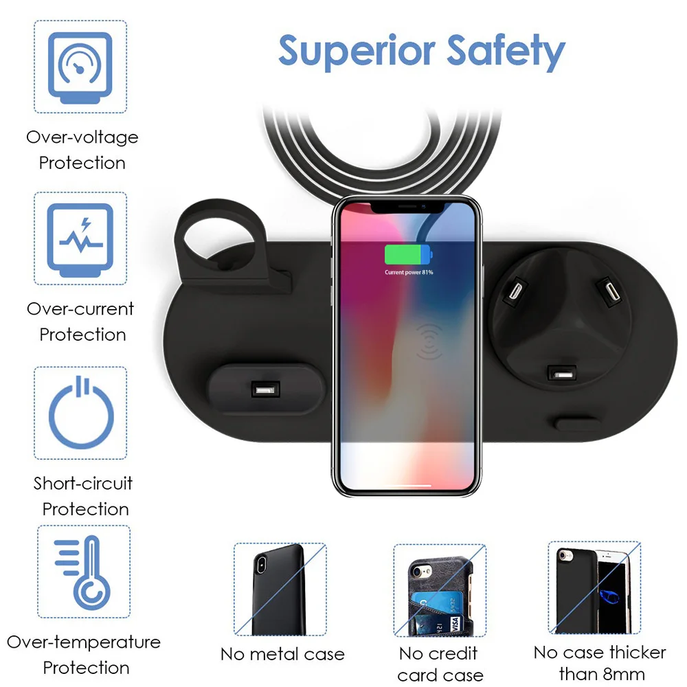 Tanie 10W Qi Bezprzewodowa ładowarka Stacja Dokująca 4 W 1 Dla IPhone 11 12 Airpods Pro Micro Typ C USB Stojak Szybkie ładowanie Dla Apple Watch 6