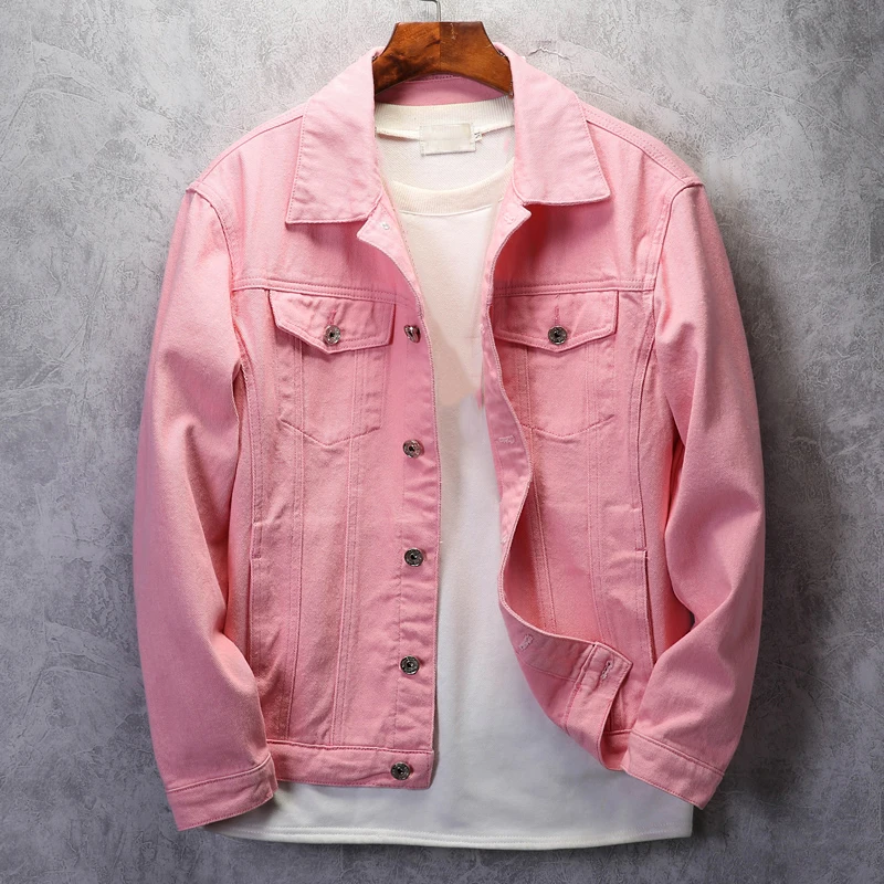 Top Quality Denim Jacket Men Solid White Black Pink Casual Outwear Coats Turn-Down Collar Single-breasted Cowboys Plus size 3XL | Мужская