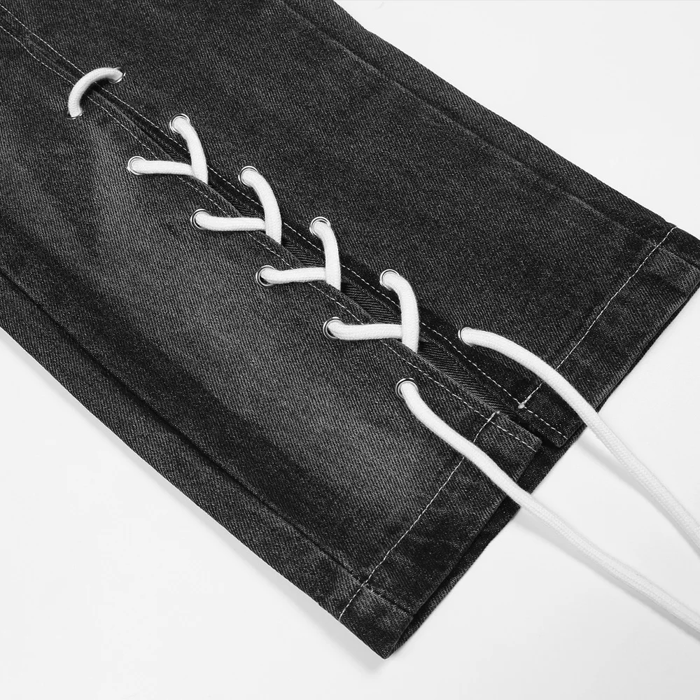 2021 New Arrival Ankle Drawstring Solid Straight Men Hip Hop Jeans Trousers Baggy Casual Vintage Denim Pants Pantalones Hombre