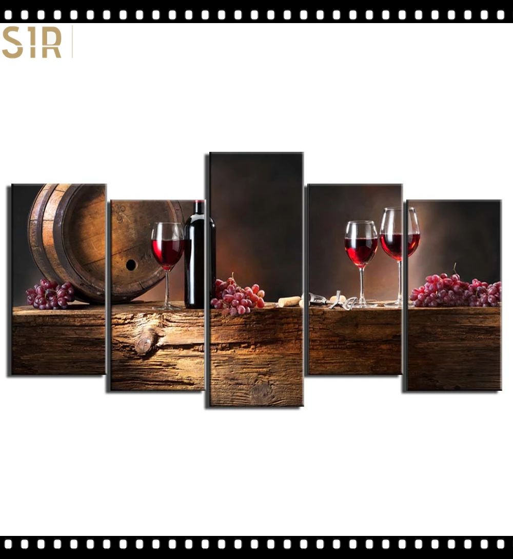 

HD 5 Pieces Red Wine Pictures Print Posters Wall HD Art Home Decor for Living Room Painting on The Wall Pictures Wine Wall Art