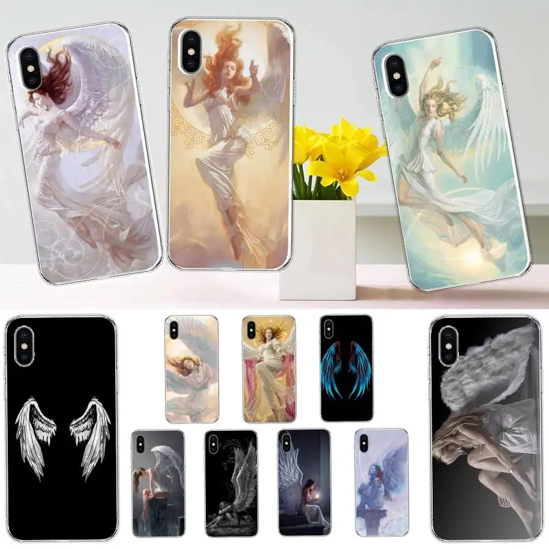

Wing Angel Girls art Phone Case Transparent soft For iphone 12 11 13 7 8 6 s plus x xs xr pro max mini