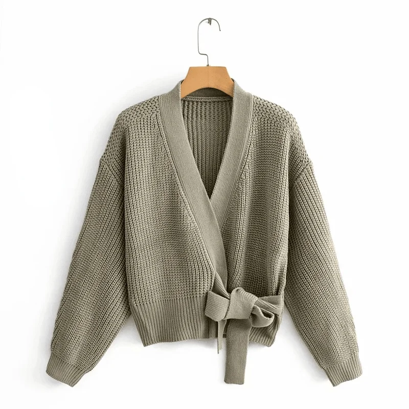 

Womens Green Knitted Cardigan Sweater Women Long Sleeve Sashes Chic Sweater Streetwear Womens Knit Sweater 2022