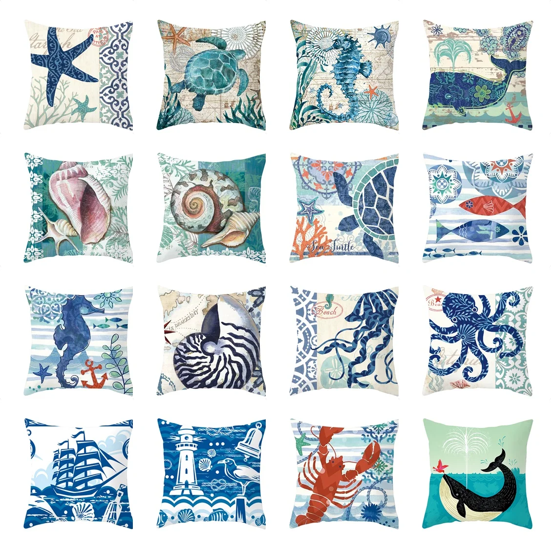 

Marine Animal Cushion Covers Sea Turtle Seahorse Octopus Print Pillow Case Home Chair Sofa Living Room Decoration Pillow Cover