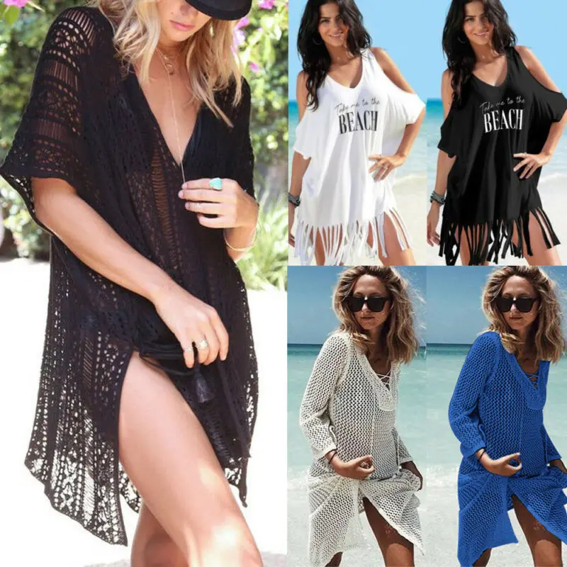 Женская Пляжная накидка вязаная крючком пляжная туника парео 2020 сексуальный