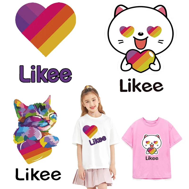Likee Cat термо-Стикеры для одежды Iron On Transfer значки патчи Мультяшные Переводные