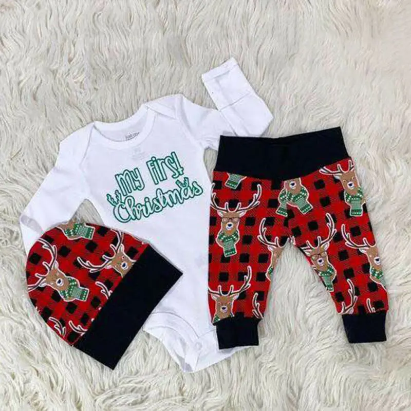 Новый комбинезон для младенцев мальчиков девочек с надписью My First Christmas боди +