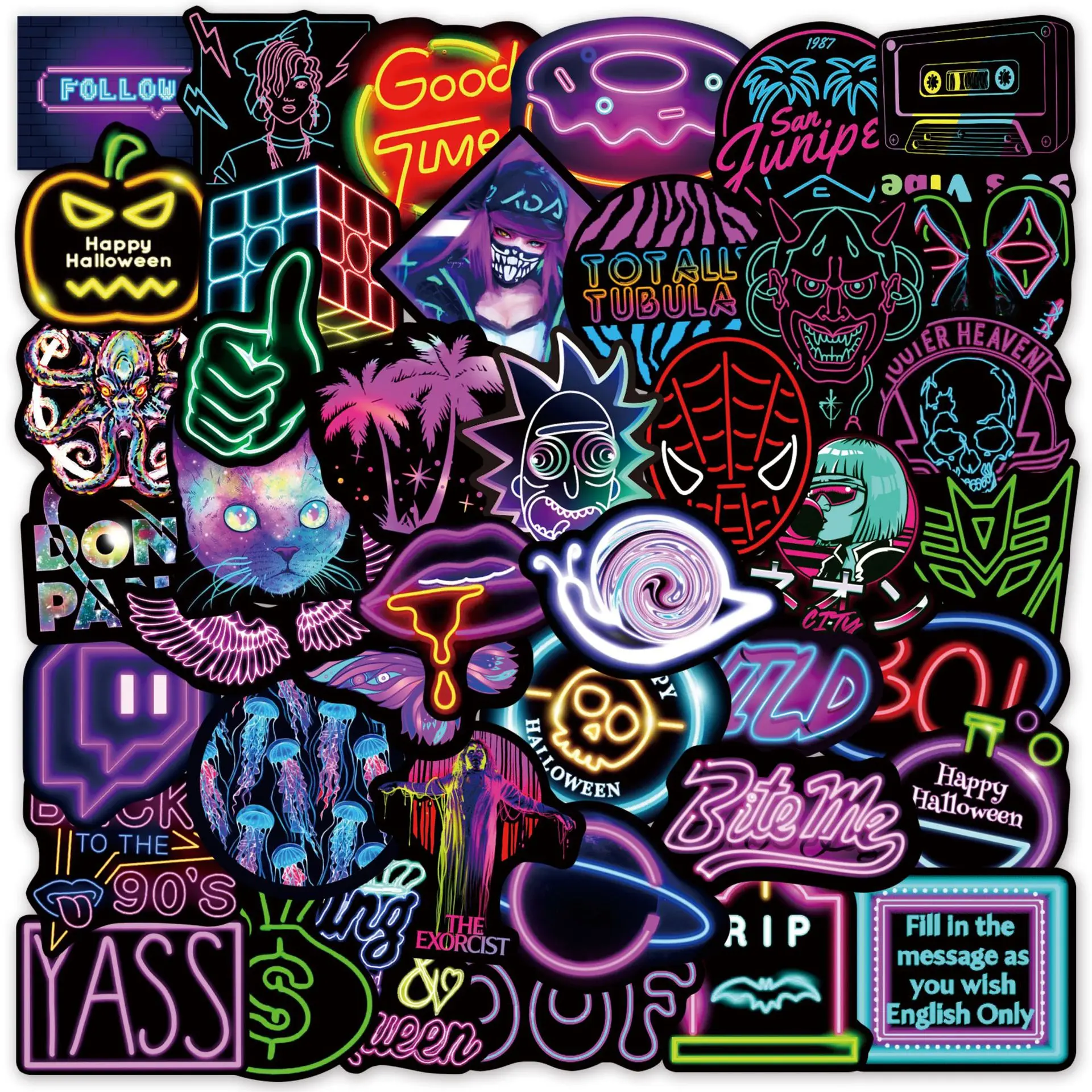 

10/30/50PCS Cartoon Neon Light Graffiti Stickers Car Guitar Motorcycle Luggage Suitcase DIY Decal Sticker For Kid Classic Toys