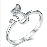 new arrival open ring fashion adjustable crystal cute cat silver color rose gold color ladies girls gift