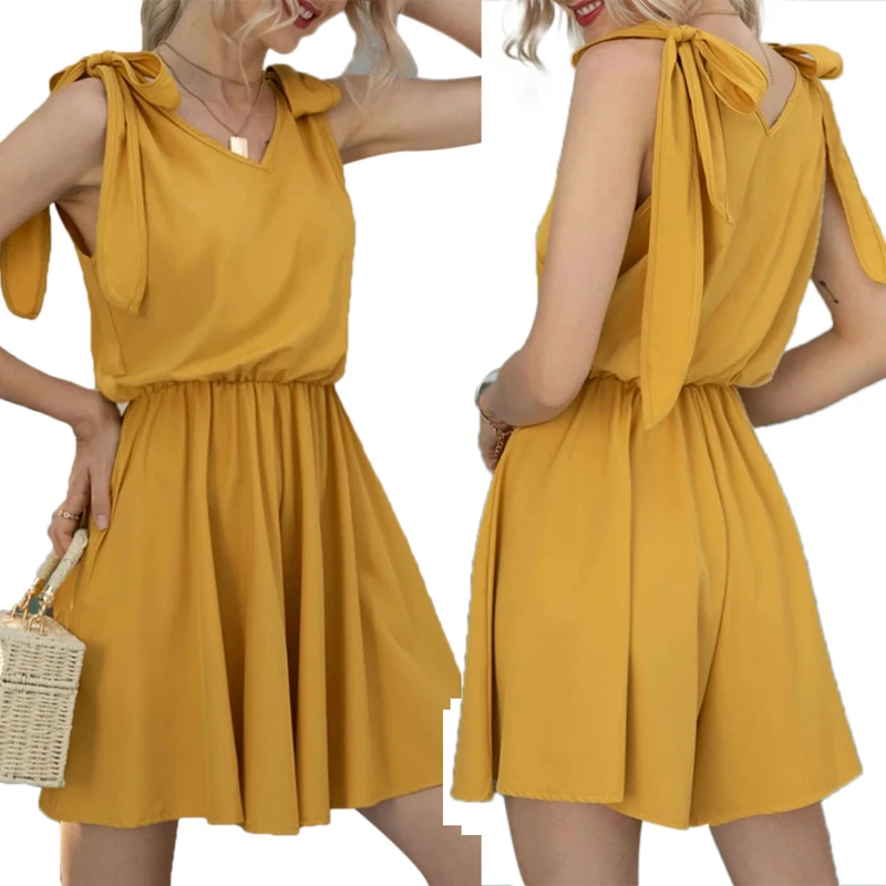 

Kayotuas Women Playsuit Solid V-Neck Loose Lace-Up Romper Summer Sleeveless Wide Leg Fashion Female Casual Hot Sale Jumpsuit