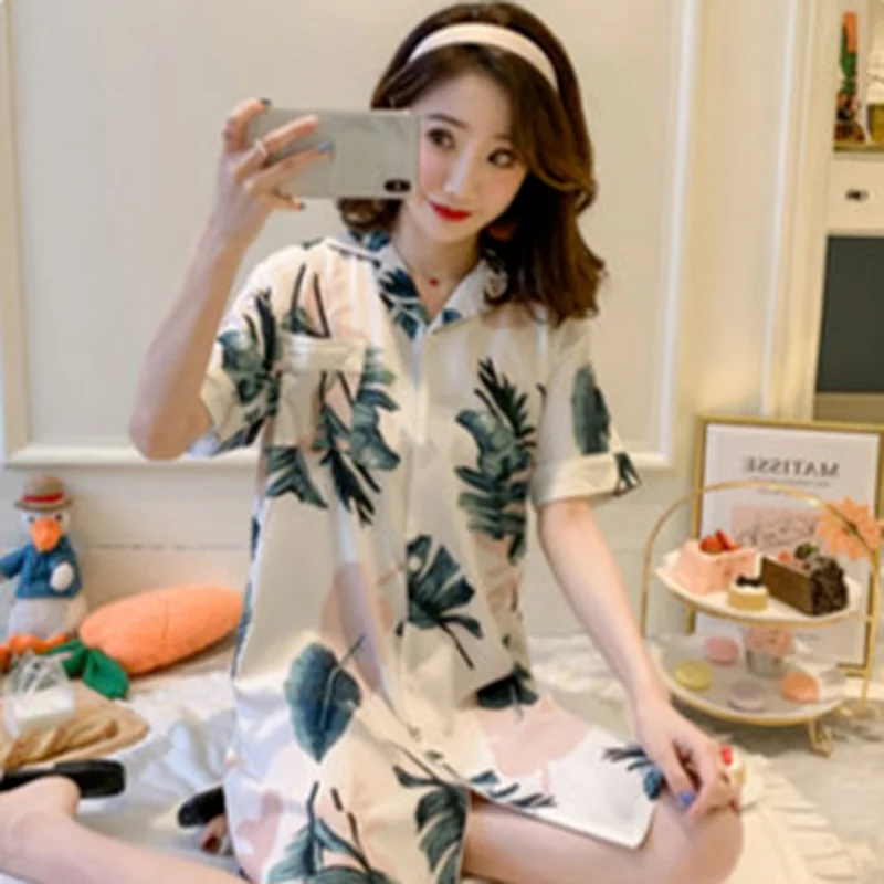 Ночные рубашки женская пижама летняя Милая однобортная одежда в Корейском стиле