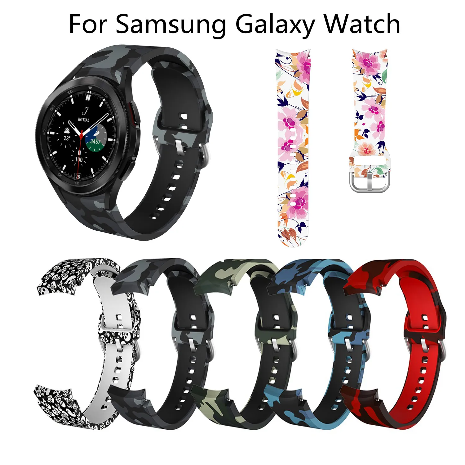 

Printing silicone 20mm Watch Band For Samsung Galaxy Watch 4 classic 46mm 42mm Band Galaxy Watch4 44mm 40mm Smart Bracelet strap