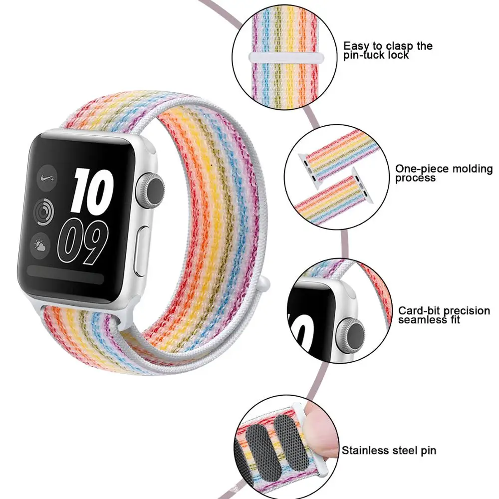 Ремешок для Apple Watch 5 4 3 2 40 мм 44 38 42 нейлоновый мягкий дышащий сменный ремешок петля