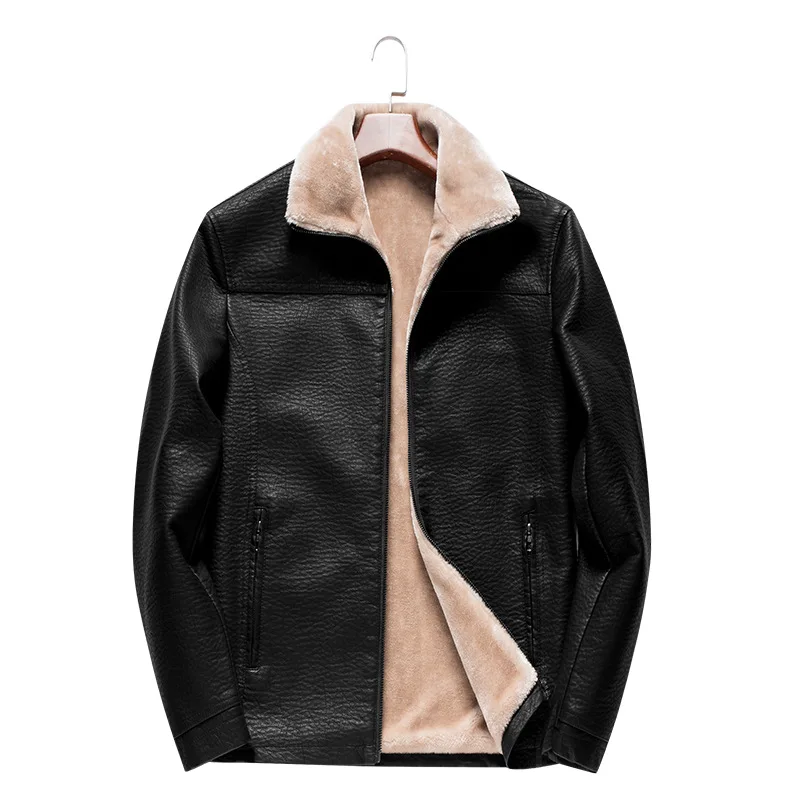 

fur Leather one male with velvet 2020 winter season leisure leather jackets men thickening coat lapels