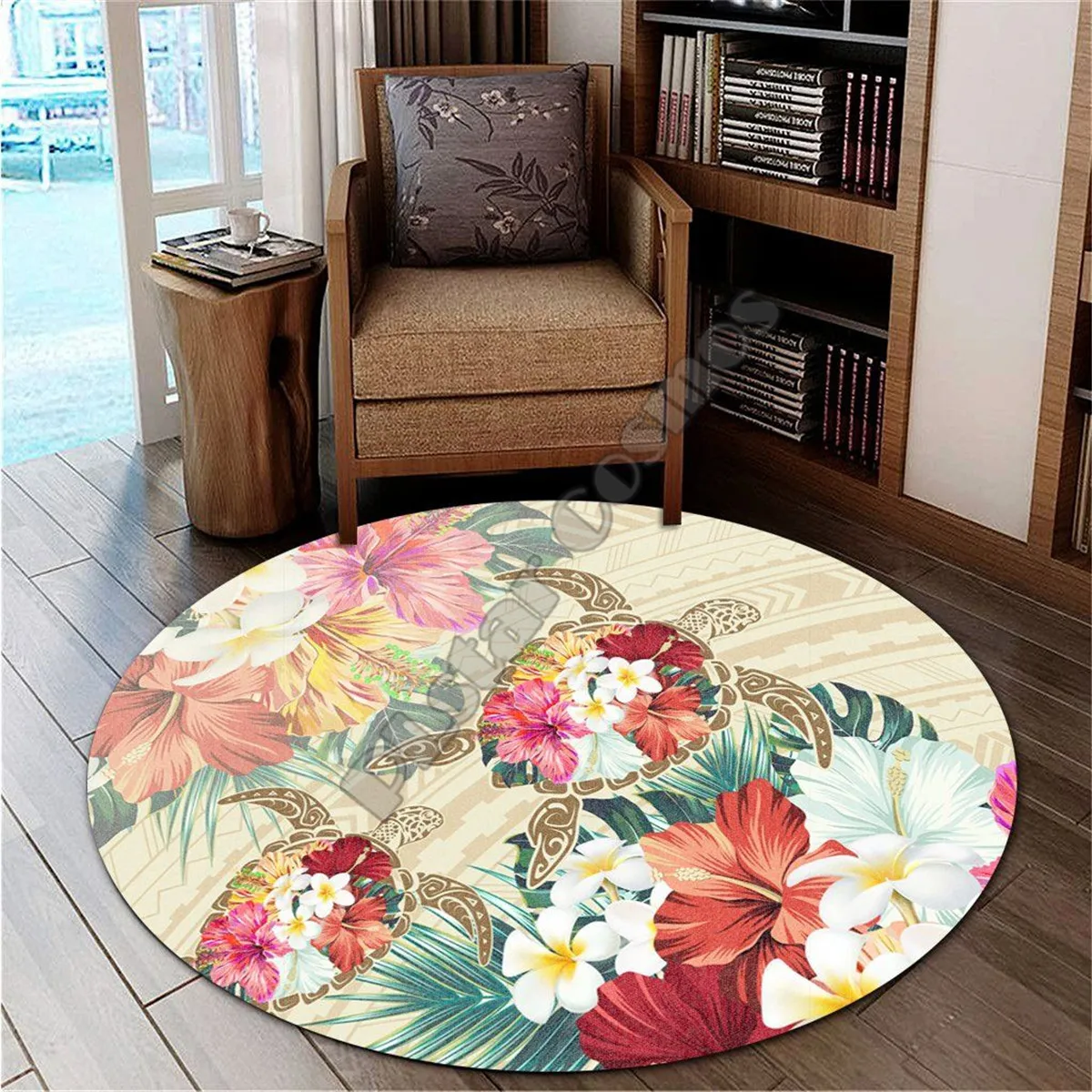 

Hawail Hawail Floral Turtle Round Carpet 3D printed Non-slip Mat Dining Living Room Soft Bedroom Carpet