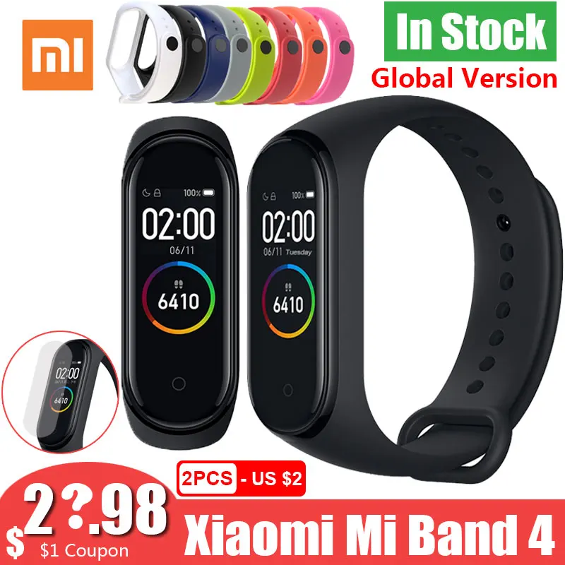 Смарт браслет Xiaomi Mi Band 4 глобальная версия цветной экран 3 пульсометр фитнес